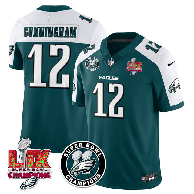 Men's Philadelphia Eagles Super Bowl LIX Champions Jersey ALTERNATE GREEN#12 RANDALL CUNNINGGHAM