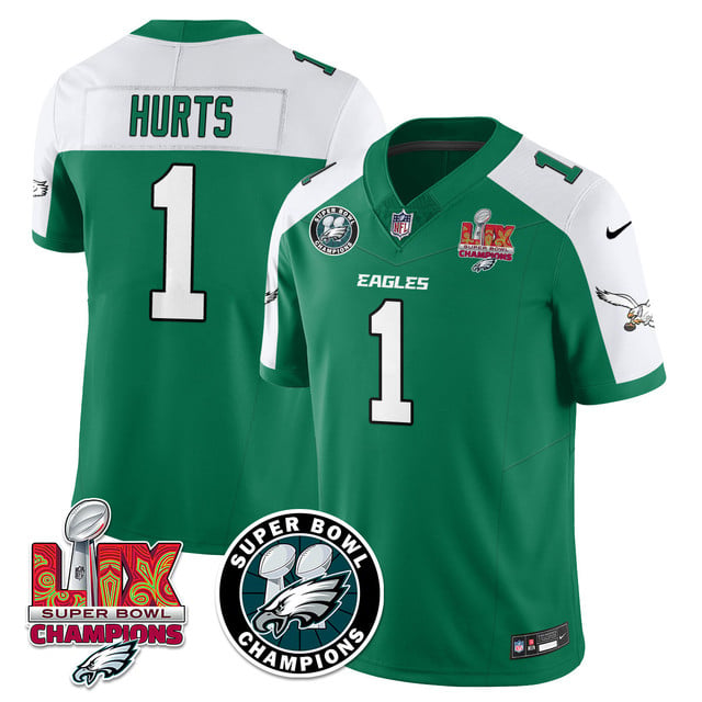 Men's Philadelphia Eagles Super Bowl LIX Champions Jersey ALTERNATE KELLY GREEN#1 JALEN HURTS