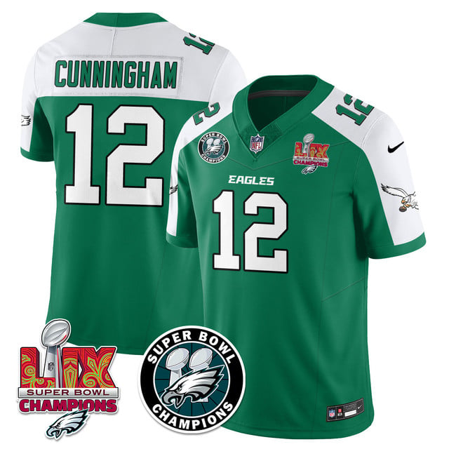 Men's Philadelphia Eagles Super Bowl LIX Champions Jersey ALTERNATE KELLY GREEN#12 RANDALL CUNNINGHAM