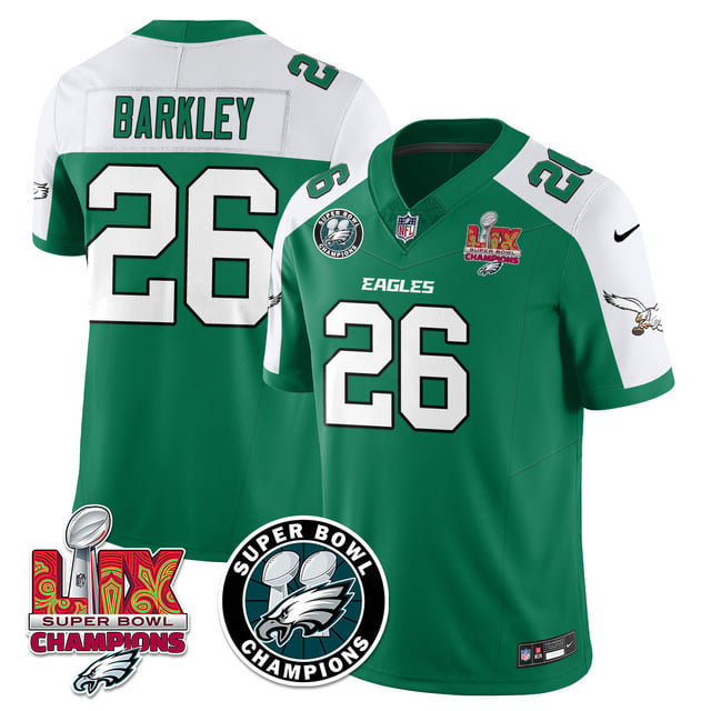 Men's Philadelphia Eagles Super Bowl LIX Champions Jersey ALTERNATE KELLY GREEN#26 SAQUON BARKLEY