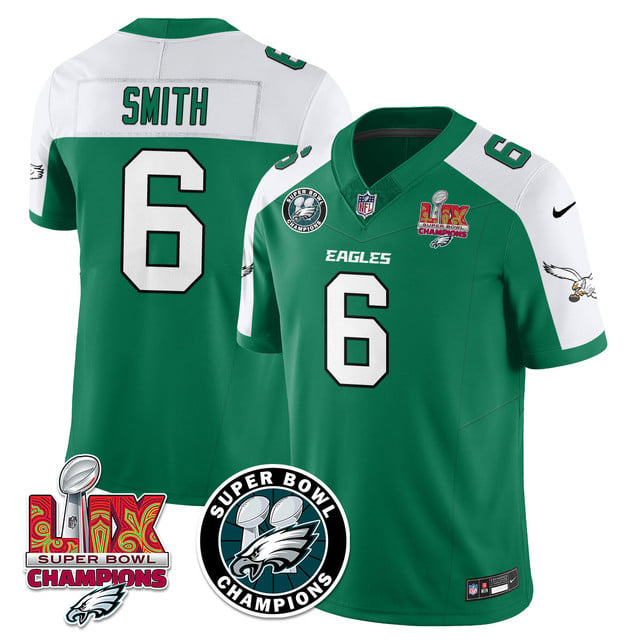 Men's Philadelphia Eagles Super Bowl LIX Champions Jersey ALTERNATE KELLY GREEN#6 DEVONTA SMITH