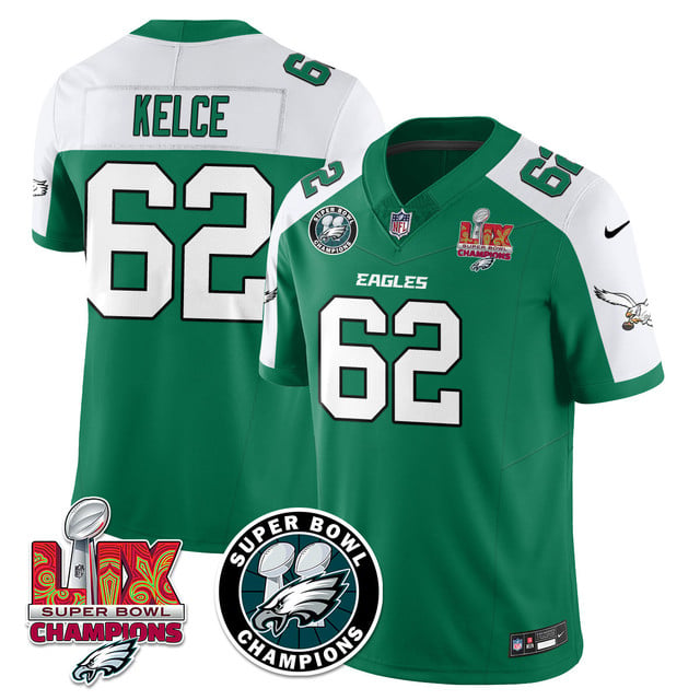 Men's Philadelphia Eagles Super Bowl LIX Champions Jersey ALTERNATE KELLY GREEN#62 JASON KELCE