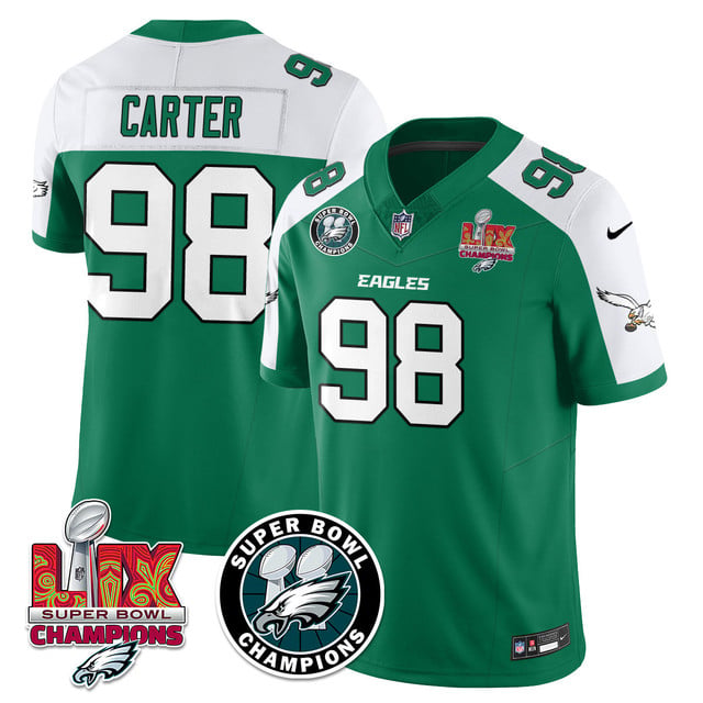 Men's Philadelphia Eagles Super Bowl LIX Champions Jersey ALTERNATE KELLY GREEN#98 JALEN CARTER