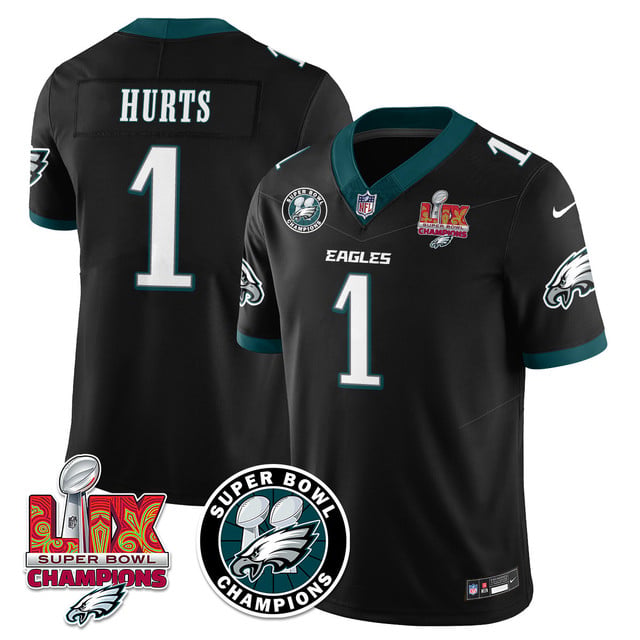 Men's Philadelphia Eagles Super Bowl LIX Champions Jersey BLACK#1 JALEN HURTS