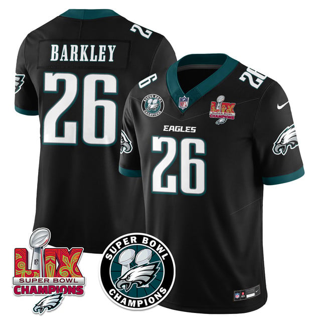 Men's Philadelphia Eagles Super Bowl LIX Champions Jersey BLACK#26 SAQUON BARKLEY