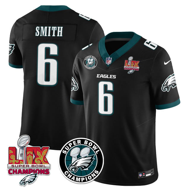 Men's Philadelphia Eagles Super Bowl LIX Champions Jersey BLACK#6 DEVONTA SMITH