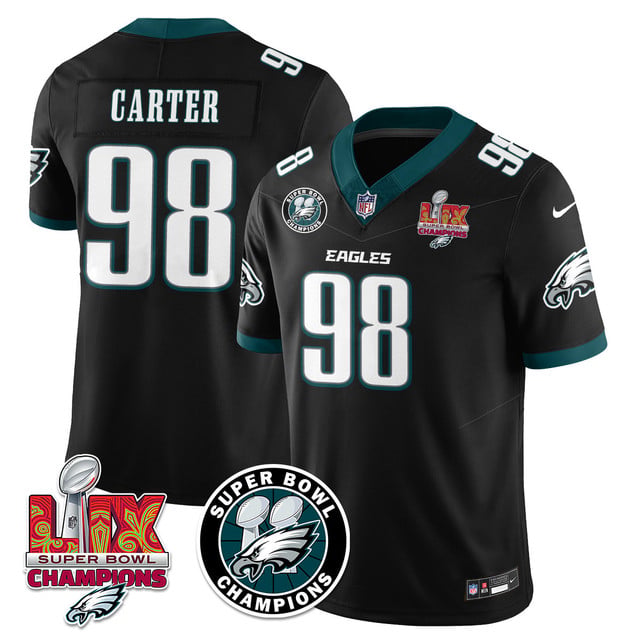 Men's Philadelphia Eagles Super Bowl LIX Champions Jersey BLACK#98 JALEN CARTER