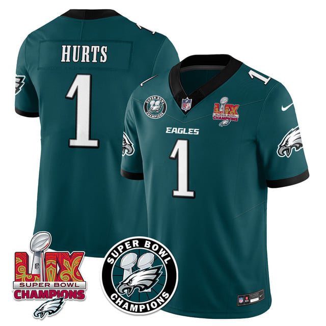 Men's Philadelphia Eagles Super Bowl LIX Champions Jersey GREEN#1 JALEN HURTS