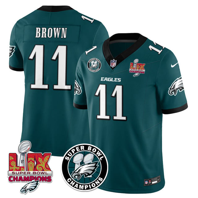 Men's Philadelphia Eagles Super Bowl LIX Champions Jersey GREEN#11 A.J. BROWN