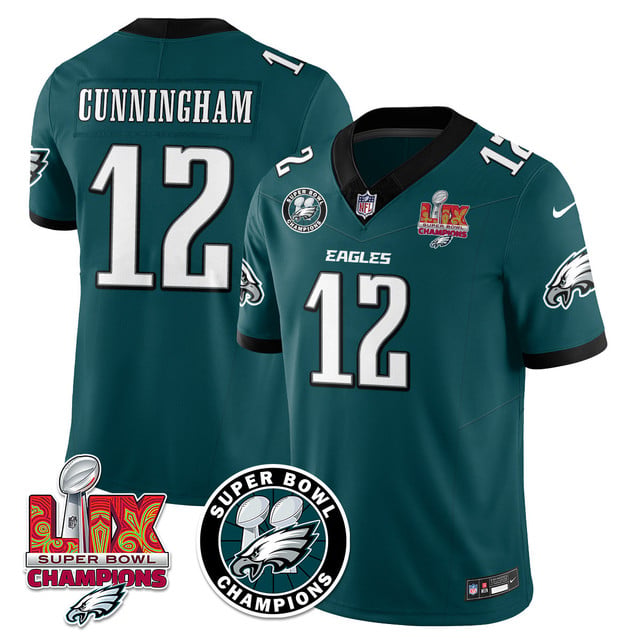 Men's Philadelphia Eagles Super Bowl LIX Champions Jersey GREEN#12 RANDALL CUNNINGHAM