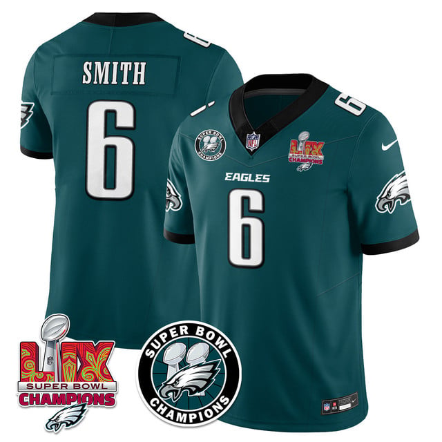 Men's Philadelphia Eagles Super Bowl LIX Champions Jersey GREEN#6 DEVONTA SMITH