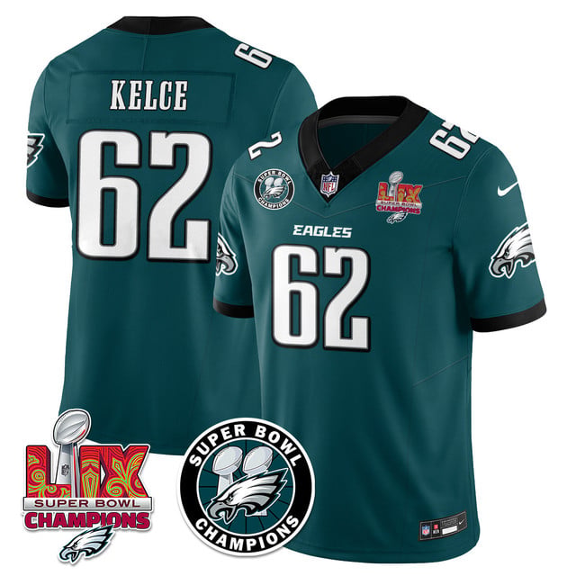 Men's Philadelphia Eagles Super Bowl LIX Champions Jersey GREEN#62 JASON KELCE