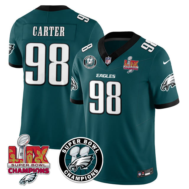 Men's Philadelphia Eagles Super Bowl LIX Champions Jersey GREEN#98 JALEN CARTER