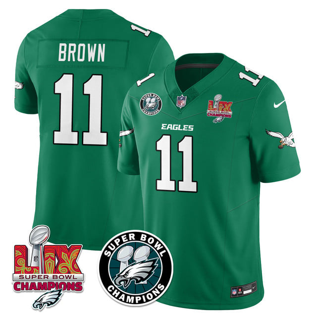 Men's Philadelphia Eagles Super Bowl LIX Champions Jersey KELLY GREEN#11 A.J. BROWN