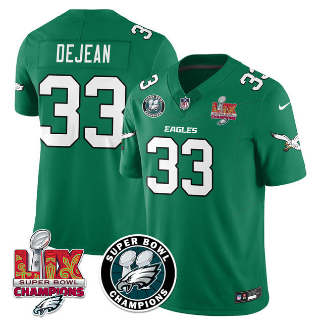 Men's Philadelphia Eagles Super Bowl LIX Champions Jersey KELLY GREEN#33 COOPER DEJEAN
