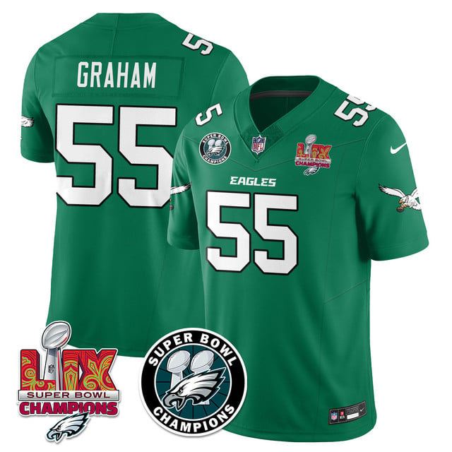 Men's Philadelphia Eagles Super Bowl LIX Champions Jersey KELLY GREEN#55 BRANDON GRAHAM
