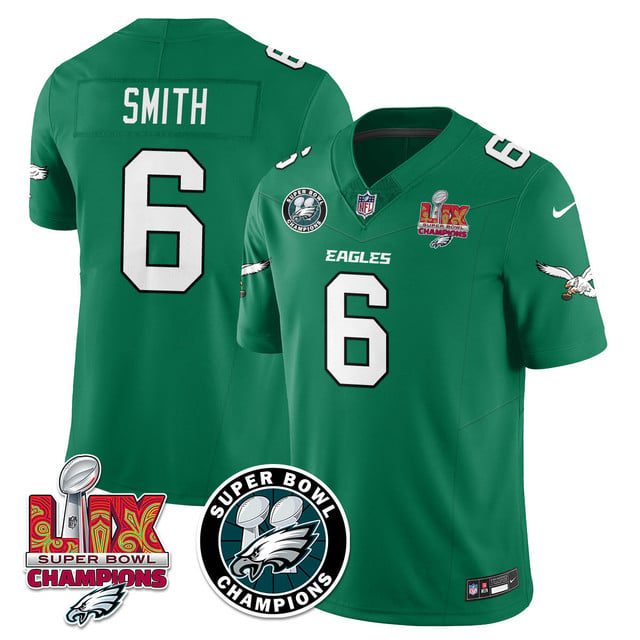 Men's Philadelphia Eagles Super Bowl LIX Champions Jersey KELLY GREEN#6 DEVONTA SMITH