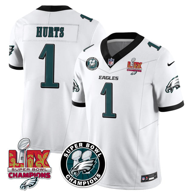 Men's Philadelphia Eagles Super Bowl LIX Champions Jersey WHITE#1 JALEN HURTS