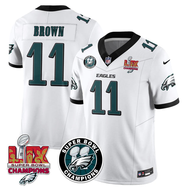 Men's Philadelphia Eagles Super Bowl LIX Champions Jersey WHITE#11 A.J. BROWN