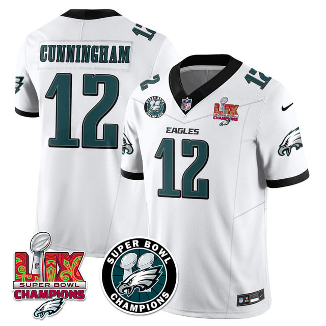 Men's Philadelphia Eagles Super Bowl LIX Champions Jersey WHITE#12 RANDALL CUNNINGHAM