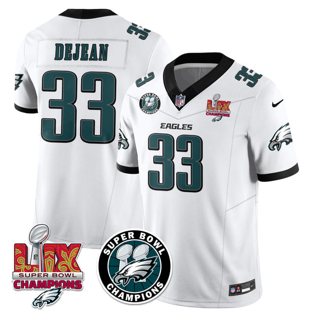 Men's Philadelphia Eagles Super Bowl LIX Champions Jersey WHITE#33 COOPER DEJEAN