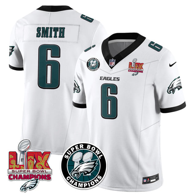 Men's Philadelphia Eagles Super Bowl LIX Champions Jersey WHITE#6 DEVONTA SMITH