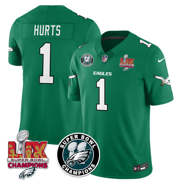 Men's Philadelphia Eagles Super Bowl LIX Champions Jersey green #1 Jalen Hurts