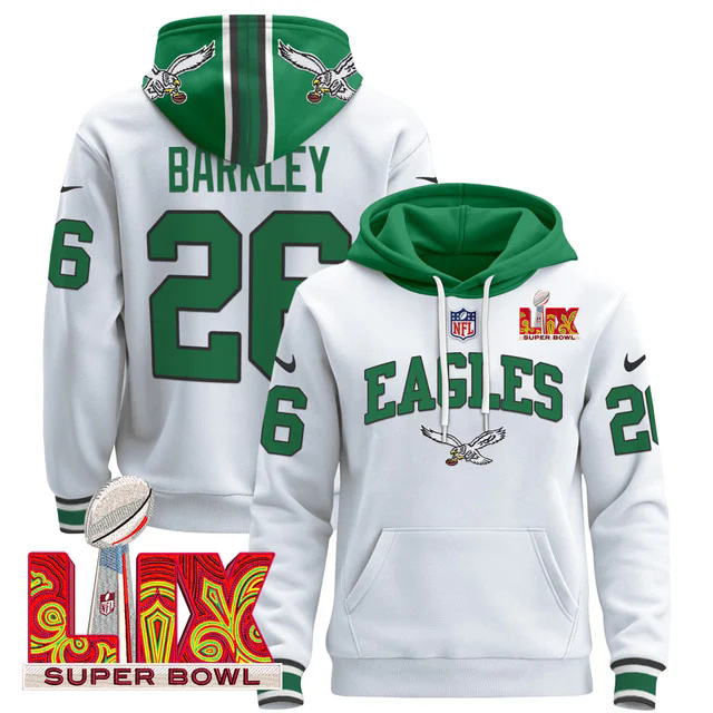 Men's Philadelphia Eagles Super Bowl LIX Patch Pullover Hoodie #26 BARKLEY.webp