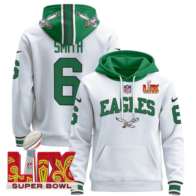 Men's Philadelphia Eagles Super Bowl LIX Patch Pullover Hoodie #6 SMITH.webp
