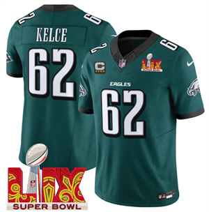 Men's Philadelphia Eagles Super Bowl LIX Patch Vapor Limited Jersey - All Stitched  Green Jason Kelce