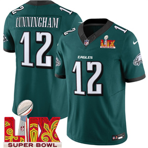 Men's Philadelphia Eagles Super Bowl LIX Patch Vapor Limited Jersey - All Stitched  Green Randall Cunningham