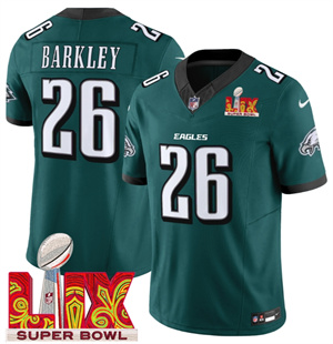 Men's Philadelphia Eagles Super Bowl LIX Patch Vapor Limited Jersey - All Stitched  Green Saquon Barkley