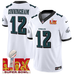 Men's Philadelphia Eagles Super Bowl LIX Patch Vapor Limited Jersey - All Stitched  Randall Cunningham