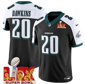 Men's Philadelphia Eagles Super Bowl LIX Patch Vapor Limited Jersey - All Stitched Black Alternate Brian Dawkins