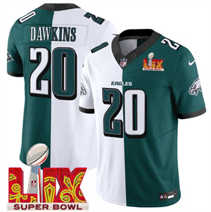 Men's Philadelphia Eagles Super Bowl LIX Patch Vapor Limited Jersey - All Stitched Green Alternate  Split Brian Dawkins