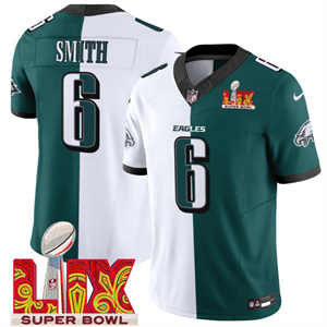 Men's Philadelphia Eagles Super Bowl LIX Patch Vapor Limited Jersey - All Stitched Green Alternate  Split DeVonta Smith