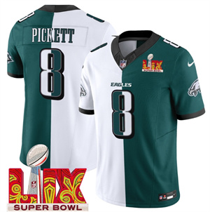 Men's Philadelphia Eagles Super Bowl LIX Patch Vapor Limited Jersey - All Stitched Green Alternate  Split Kenny Pickett