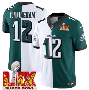 Men's Philadelphia Eagles Super Bowl LIX Patch Vapor Limited Jersey - All Stitched Green Alternate  Split Randall Cunningham