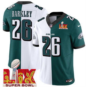 Men's Philadelphia Eagles Super Bowl LIX Patch Vapor Limited Jersey - All Stitched Green Alternate  Split Saquon Barkley