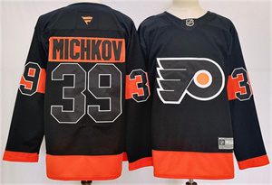 Men's Philadelphia Flyers #39 Matvei Michkov Black 2024 Stitched Jersey