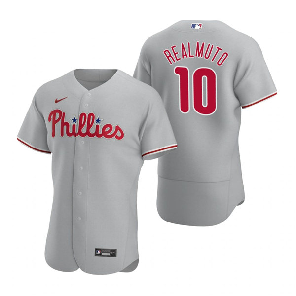 Men's Philadelphia Phillies #10 J. T. Realmuto Nike Gray Road Flex base Baseball Jersey