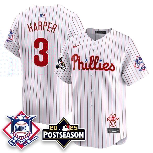 Men's Philadelphia Phillies 2025 Postseason Jersey #3 Bryce Harper
