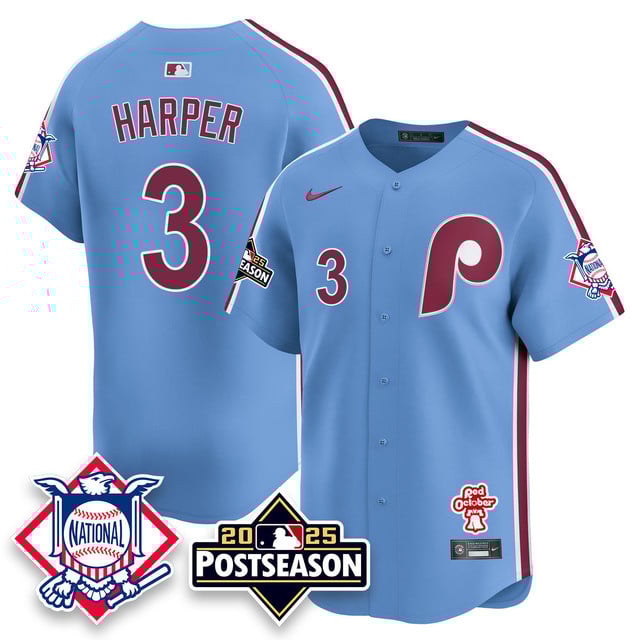 Men's Philadelphia Phillies 2025 Postseason Jersey blue #3 Bryce Harper