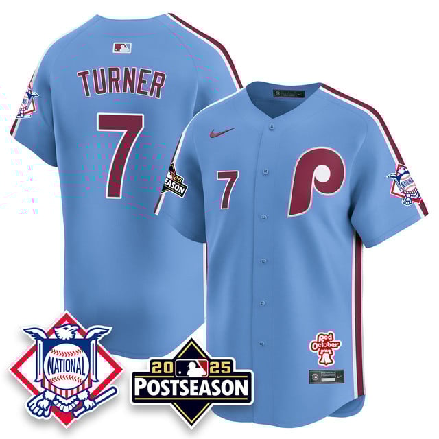 Men's Philadelphia Phillies 2025 Postseason Jersey blue #7 Trea Turner