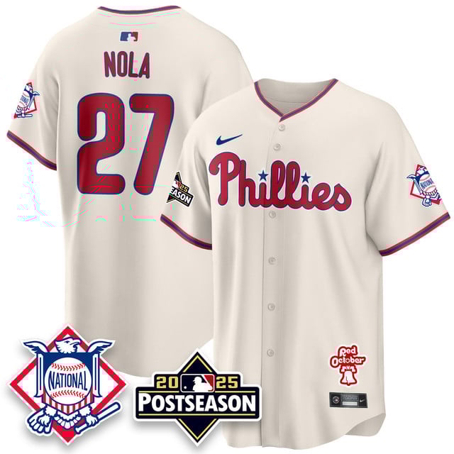 Men's Philadelphia Phillies 2025 Postseason Jersey cream #27 Aaron Nola