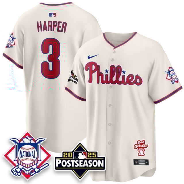 Men's Philadelphia Phillies 2025 Postseason Jersey cream #3 Bryce Harper