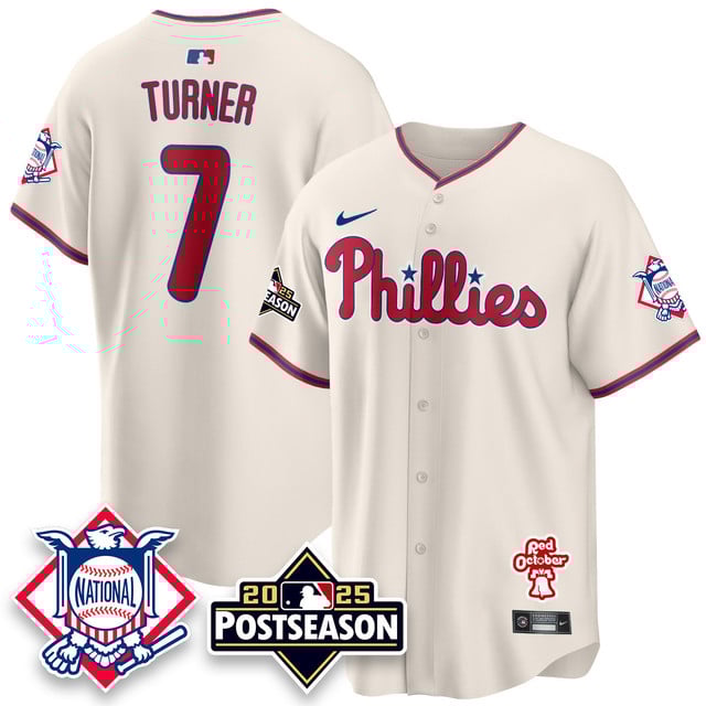 Men's Philadelphia Phillies 2025 Postseason Jersey cream #7 Trea Turner