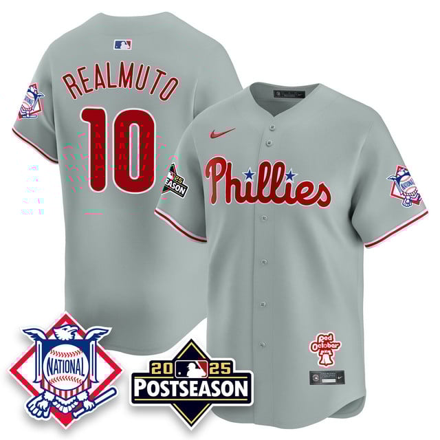 Men's Philadelphia Phillies 2025 Postseason Jersey gray #10 J.T. Realmuto