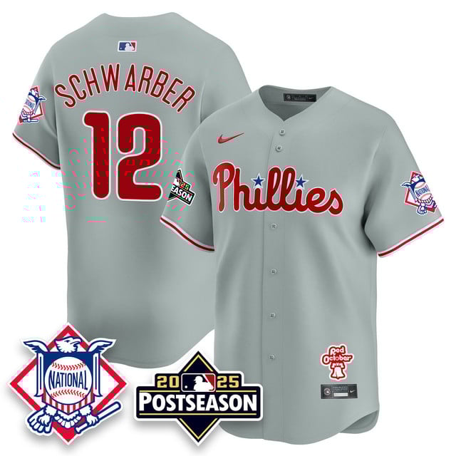 Men's Philadelphia Phillies 2025 Postseason Jersey gray #12 Kyle Schwarber