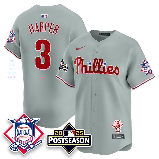 Men's Philadelphia Phillies 2025 Postseason Jersey gray #3 Bryce Harper